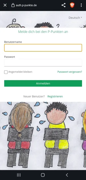 Das Login-Formular, unten steht ein Registrierungs-Link für neue Benutzer