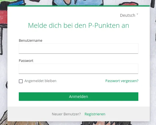 Das P-Punkte Login-Formular, darunter ein Link zur Registrierung für neue
Benutzer