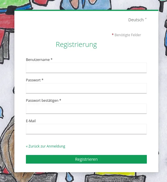Das Registrierungsformular mit ausgefülltem Benutzernamen und
Passwort
