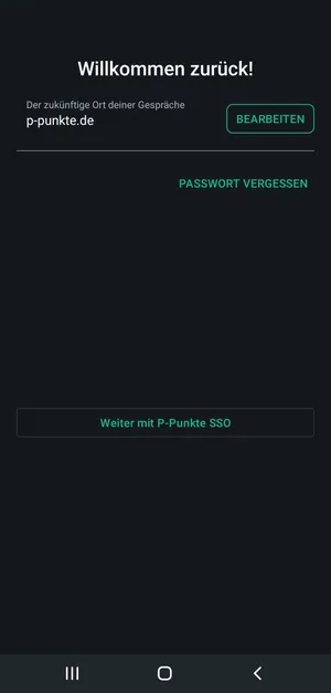 Eine Seite mit einem Button, auf dem Weiter mit P-Punkte SSO steht